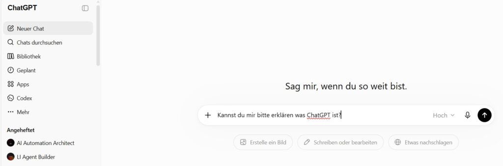 Startseite von ChatGPT.